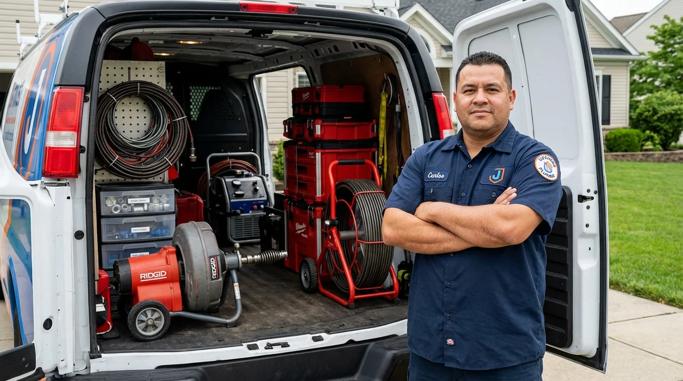 Professional drain cleaning equipment and Johns Plumbing LLC plumber in Lowell