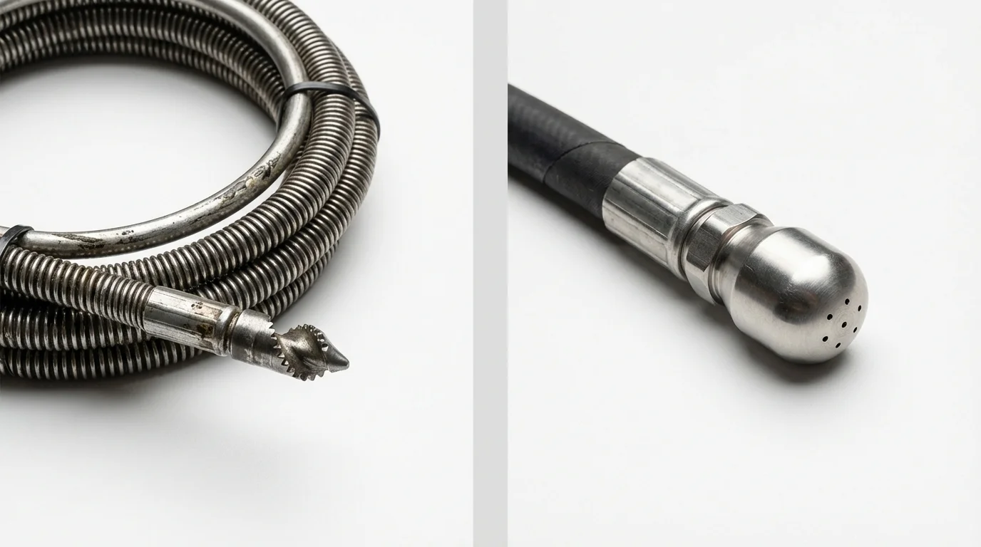Drain snake cable and hydro jetting nozzle used for drain cleaning in Lowell, AR